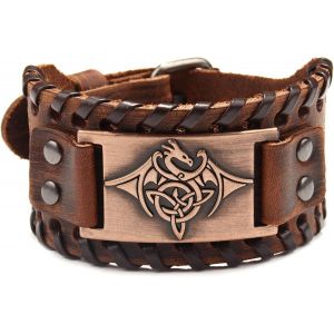 Kal-Bracelet En Cuir Totem Dragon Volant -Viking Vintage, Noeud Celtique Large, Mode Homme - Neuf