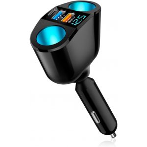 JGD-Chargeur allume-cigare 5 en 1 avec double port USB, double prise allume-cigare avec interrupteur voltm&egrave;tre LED, chargeur de voiture USB C pour appareils de voiture 12 V/24 V - Neuf