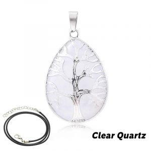 Pendentif Arbre De Vie En Pierre De 7 Chakras, Colliers En Forme De Goutte D'eau Naturelle, Cristal Rose, Quartz Rose, Am&eacute;thyste, Lapis Lazuli, ?il De Tigre, Cadeaux-5.5-6mm-Clear Quartz - Neuf