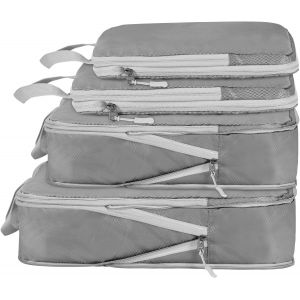 Lot De 4 Cubes D'Emballage De Compression, Sac De Rangement De Voyage, Essentiels Pour Val , Organ Ur D'Emballage Pour Bagages &Agrave; Main (Gris, Lot De 4) - Neuf