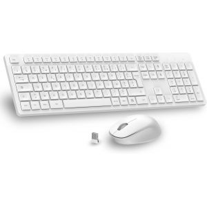 Ensemble Clavier Et Souris Sans Fil, Ultra Mince And Silencieux Clavier Azerty Fran&ccedil;ais Pleine Taille 2.4G Avec R&eacute;cepteur Usb Pour Pc, Ordinateur Portable, Windows, Mac -Blanc - Neuf