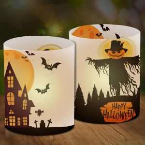 Kalanka-Lot De 12 Photophores Décoratifs De Table 2024 Épouvantail Halloween Chauve-Souris Diable Citrouille Abat-Jour Décoration De Table Bougies Convient Pour Bougies Chauffe-Plat Ou Bougies (A) - Neuf