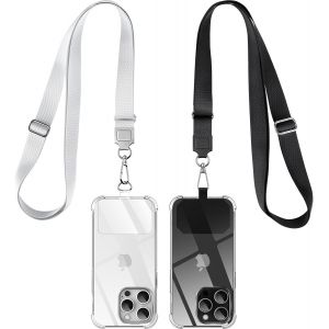 Kal-Cordon Telephone Portable, Avec 2 Patchs Universels Et 2 Cordon Téléphone Portable,Collier Compatibles Avec Tous Les Smartphonese -Noir + Gris - Neuf