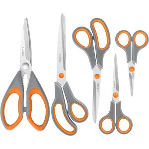 Eryi-Ciseaux, Ciseaux Cuisine Avec Des Lames En Acier Inoxydable Et Des Poignées Souples, Ensemble De Ciseaux Multifonctionnels, 5pcs, Orange/Gris - Neuf