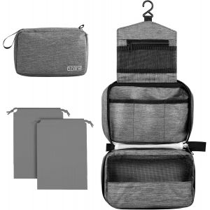 MAA-Trousse de toilette à suspendre pour homme et femme, trousse de toilette de voyage avec crochet et poignée, organiseur de sac de toilette de maquillage, gris - Neuf