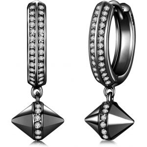 Meimie-Boucles D'oreilles Créoles Noir Avec Zircon Boucle D'oreille Avec Pendentif Cône Géométrique Un Xes Pour Hommes Femmes - Neuf