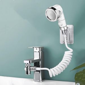 Ensemble de Pommeau de Douche Externe pour Lavabo,Pommeau de Douche à Tube Télescopique de 1.5m Avec Trois Modes,pour se Laver les Cheveux ou Nettoyer L'évier Nettoyer les Toilettes (sans robinet) - Neuf