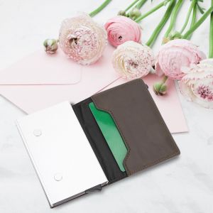 HJLIAN Portefeuille automatique en alliage d'aluminium avec blocage RFID, etui etanche pour cartes de credit (cafe) - Neuf