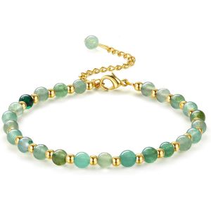 Kalanka-Bracelet Pierre Naturelle Femme Bracelets En Pierre Naturelle De 5mm Bracelet De Perles En Acier Inoxydable De 3mm Bracelets Plaqués Or Bracelet Bohème En Cristal Bracelet Pour Femme Cadeau - Neuf