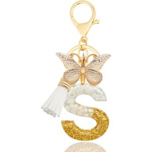 KAL-Porte-Clés Avec Lettre, Keychains Lettre Avec Papillons Pompon Pendentif, Alphabet Porte-Clés, Porte-Clés Initiale Pour Femmes Filles Sac À Main Bagages Décoration - Neuf