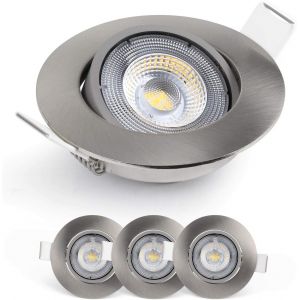 TIANYI-Spot LED Encastrable 230V, 5W / 450lm, 50° Orientable, Plafonnier LED encastré, blanc froid 6500K, Lot de 3 Spots de plafond pour l'intérieur, extra plat, ronde, Couleur argent brossé - Neuf