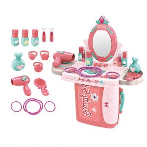 Coffret de jeu 3 en 1 en plastique avec valise de maquillage rouge, coiffeuse pour enfants de plus de 3 ans - Neuf