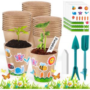 ASFASFq-50 Pièces Pots de Culture Biodegradable, 8CM Pot de Semis de Plante, Kit de Pots de Semis en Fibre Biodégradable avec 50Pcs Etiquette Plante & 10 Autocollants pour Jardin, Bac, Serre ou Potag - Neuf
