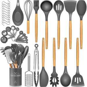 Mevronisshop-Batterie De Cuisine 34 Pi&egrave;ces En Silicone R&eacute;sistant &Agrave; La Chaleur Avec Poign&eacute;es De Qualit&eacute;, Spatules Antiadh&eacute;sives, Ustensiles De Cuisine Pour La Cuisson Et La P&acirc;tisserie - Neuf