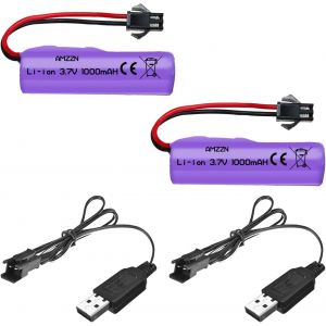 Kyaoayo-2 Pièces 3,7v 1000mah Sm-2p Fiche Lipo Batterie Avec Chargeur Usb Adapté Pour Tb202 Tb201 Tm201 Tm202 Tc141 De35 De38 De40 De50 Véhicule Télécommandé, Camion, Batterie Du Véhicule Stunt-Amzzn - Neuf