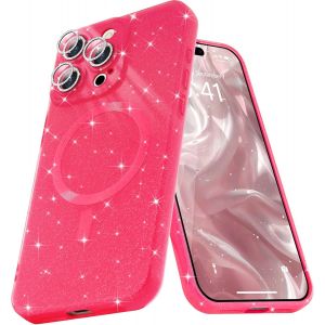 Kal-Coque Magnétique Pour Iphone 16 Pro Max Etui À Paillettes Brillant Compatible Avec Magsafe Charge Sans Fil Housse De Protection Antichoc Pour Appareil Photo Glitter Silicone Souple,Rouge Rosé - Neuf