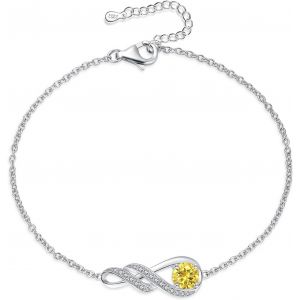 Birthstone Bracelets For Women Girls 925 Sterling Silver White Gold Infinity Pendant Anniversary Birthday Gifts Jewellery For Her, 6.7''+1.2 - Neuf