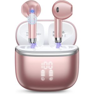 &Eacute;couteurs Bluetooth 5.4, &Eacute;couteur Sans Fil Avec 4 Enc R&eacute;duction Antibruit Mic Casque Bluetooth, 40 Heures Dur&eacute;e De Lecture, Ip7 Etanche, &Eacute;cran Led, Hi-Fi Son St&eacute;r&eacute;o, Type-C, Contr&ocirc;le Tactile, Rose,F - Neuf
