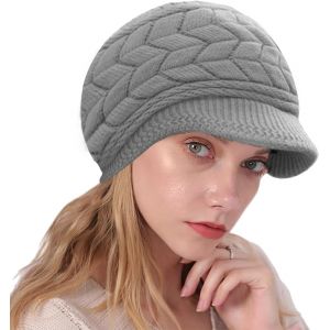 Jexnovashop-Bonnet Femme Hiver Chaud Casquette Chic Chapeaux Tricot&eacute; Avec Visi&egrave;re Beret D'hiver Avec Doublure En Polaire - Neuf
