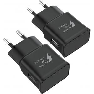 KALANKA-15W(2 Packs) Chargeur Rapide Prise USB, compatibles avec Les Samsung A16,A15,A55, A56,A25,A35,S21,A34,A05S,A54,A52,S20,S10,S9, et Autres Smartphones/appareils pour Une Charge Rapide&iquest;Noir&iquest; - Neuf