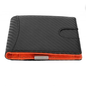 Hommes Mince Portefeuille 10 Porte-Carte De Crédit Fentes En Cuir Pince À Billets RFID Blocage Double Poche Avant Petit Mince Portefeuille Pour Hommes Noir avec Orange Intérieur - Neuf