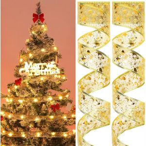 Kal-Lumières De Ruban De Sapin De Noël, 32ft Or Fée Led Ruban Guirlande Lumineuse Festival Décor Pour Extérieur Arbre De Noël Jardin Intérieur Fête Fournitures - Neuf