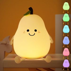 Veilleuse Enfant, Veilleuse Bébé 7 Couleurs Lampe De Nuit Dimmable Lampe Enfants En Silicone Portable Rechargeable Veilleuse Pour Chambre De Bébé, Cadeaux D'anniversaire Et De Noël (Lampe Poire¿ - Neuf