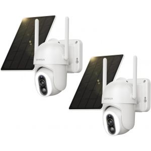 ChenQuanSarl-2K Camera Surveillance Wifi Exterieure Sans Fil Batterie, 360° Ptz Caméra Extérieure Solaire Sur Alerte Instantanée Pir, Sirène, Vision Nocturne Couleur, Audio Bidirectionnel, Ip66 - Neuf