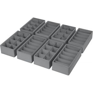 Lot de 8 Boite Rangement Vetement-Rangement Tiroir Organisateur de Tiroir,Organisateur Dressing Organiseur Tiroir en Tissu,pour Chaussettes,Soutiens-Gorge,Culottes,Gris Fonc&eacute; Classique - Neuf