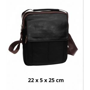 Sacoche bandouli&egrave;re homme en PVC vieilli &iquest; Compacte, r&eacute;glable, noire - Neuf