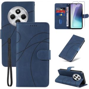 JGD-Coque pour Xiaomi Redmi 14C avec 1 Pi&egrave;ces Verre Tremp&eacute; Protection, Premium PU Cuir Multifonction Magn&eacute;tique Portefeuille &agrave; Rabat Flip Housse &Eacute;tui pour Xiaomi Redmi 14C 14 C - Bleu - Neuf