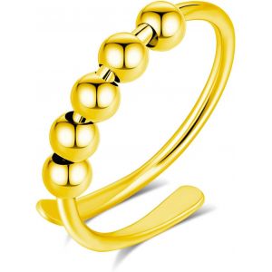 Kal-Bague Anti Stress Femme, Perles Bague D'anxiete R&eacute;glable Bague Anneau Tournant Anneau Ouvert Spinner Anxi&eacute;t&eacute; Fidget Pour Femme - Neuf