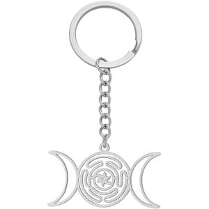 Kal-Porte-Cl&eacute;s D&eacute;esse Triple Lune En Acier Inoxydable Porte-Cl&eacute;s Amulette Roue D'h&eacute;cate Bijoux Talisman Magique Pa&iuml;en Pour Les Femmes F&ecirc;te Des M&egrave;res - Neuf
