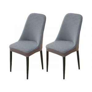 Lot de 2 housses de chaise extensibles en jacquard pour chaises de salle &agrave; manger courbes, gris - Neuf