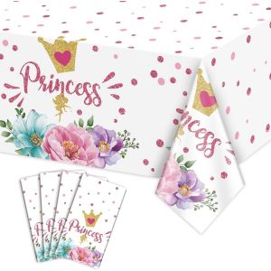 4nappes De Table De Princesse - Nappe De F&ecirc;te Ch&acirc;teau Rose D&eacute;corations Ch&acirc;teau Rectangulaire Pour Princesse D&eacute;corations De Douche De B&eacute;b&eacute; Fournitures De F&ecirc;te D'anniversaire De Princesse,130 X 220cm - Neuf