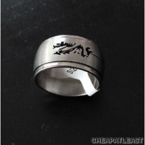 Large Bague Tournante Anneau Bomb&eacute; - Dragon Tribal Yakuza Motif D&eacute;coupe Gravure Laser - Anti-Stress - Acier Inoxydable - Taille 57 / 18 Mm - Neuf