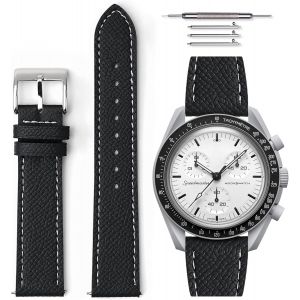 Eryi-Bracelet De Montre En Cuir Grainé À Dégagement Rapide Universel Compatible Avec Omega X Swatch Moonswatch 20mm - Neuf