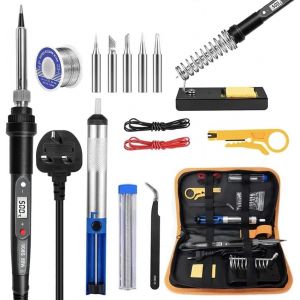 LETNERNY-Kit De Fer À Souder, 80 W Lcd À Température Réglable 180-520 °C, Outil De Soudage Électrique 15 En 1, Fil À Souder, 5 Pointes De Soudure, Pompe À Dessouder, Pince À Dénuder, Support, Pince À - Neuf