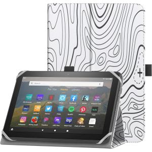 Kal-Étui Universel Pour 7-8 Pouces Tablette Fire Hd 8/Hd 8 Plus Avec Bande De Fixation En Silicone Réglable Support Folio Et Dragonne Pour 7"-8" Samsung Android Tablette-Montagne Blanc - Neuf