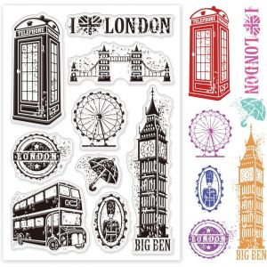 Tampon Transparents en Silicone Motif de Cabine T&eacute;l&eacute;phonique Imposant Roue Clocher et Mots Clear Timbre pour DIY Scrapbooking Album Photo D&eacute;corations Fabrication de Cartes - Neuf