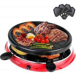Raclette 4 personnes rouge avec plancha et po&ecirc;lons amovibles - Neuf