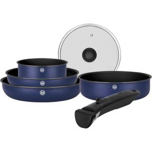 Subzonal-716978 Batterie De Cuisine En Aluminium Recycl&eacute; Bleu 6 Pcs : 1 Manche Amovible, 1 Casserole &Oslash;18cm, 2 Po&ecirc;les &Oslash;22,26cm,1 Sauteuse &Oslash;24cm, 1 Couvercle - Tous Feux Dont Induction - Neuf