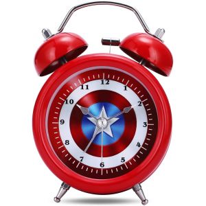 KAL-Reveil Bruyant Pour Enfant Dormeurs Lourds, Double Cloche Fort, Avec Lumière De Nuit, Petit Réveil Matin Métal, Rouge Horloge De Table Analogique Silencieux Pour Chambre Bureau 8Cm - Neuf