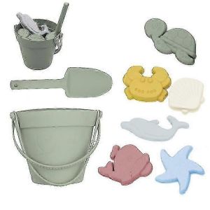 Lot de 8 jouets de plage en silicone avec seau, pelle et moules à sable, ensemble d'outils pour enfants, jeu parent-enfant - Neuf