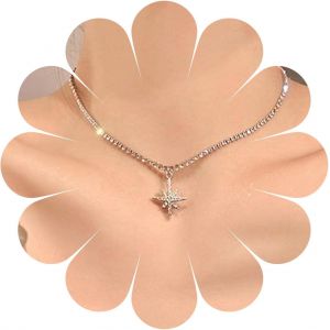 Kal-Boho Crystal Northstar Collier Ras Du Cou Argent Cz Star Pendentif Collier Cubic Paved Star Collier Vintage Strass Tennis Cha&icirc;ne Collier Bijoux Pour Femmes Et Filles Cadeaux - Neuf