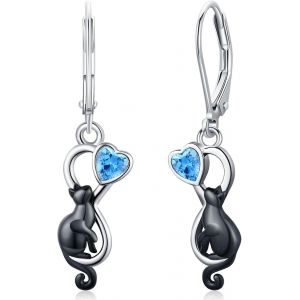 Chenquansarl-Boucles D'oreilles Arbre De Vie/Chats/Pierre De Lune/Cristal Bleu/C?ur, Femme Argent Sterling 925 Boucles D'oreilles Pendantes, Bijoux Boucles D'oreilles Pour Femme, Cadeau Pour Mère S?u - Neuf
