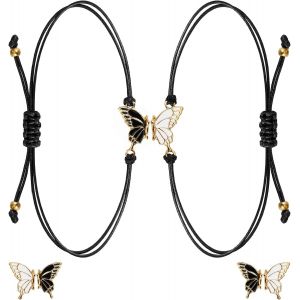 Kal-Lot De 2 Bracelets D'amitié, Bracelets Pour Meilleure Amie Avec Pendentif Papillon, Longueur Réglable, Bracelets Longue Distance, Cadeau D'anniversaire Pour Amis, S?urs, Couples - Neuf