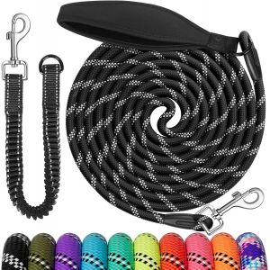 Longe Pour Chien 5m/10m/15m/20m/30m, Laisse Avec Ligne Elastique, Crochet Pivotant Et Poign&eacute;e Rembourr&eacute;e, Deux Fa&ccedil;ons D'utiliser Laisse De Dressage Pour Chiens De Taille Moyenne Et Grande - Neuf