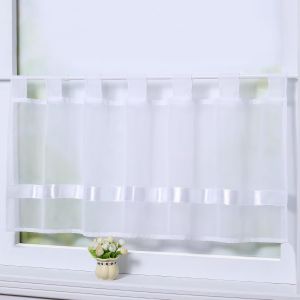 1 Pi&egrave;ce Rideau Brise-Bise Avec Ruban Color&eacute; En Satin &Agrave; Passants Passe Tringle En Polyester D&eacute;coration De Fen&ecirc;tre Pour Salon Chambre Cuisine Blanc Hxl 45x120cm - Neuf