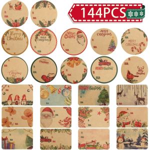 KALANKA-&Eacute;tiquette Autocollante de No&euml;l-144PCS Autocollants de Noms de Cadeaux, Papier Etiquettes pour Cadeaux, 24 Mod&egrave;les &Eacute;tiquettes de No&euml;l Vintage, &Eacute;tiquettes Kraft Autocollantes pour Cadeaux de No - Neuf